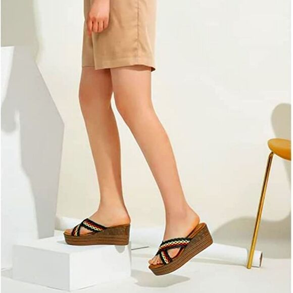 (65-1655) Vepose Wedge Sandals Platform Sz 37 (6.5) - Picture 1 of 9